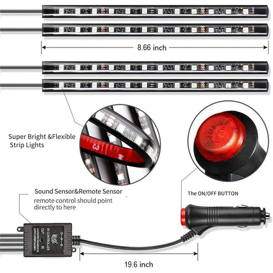 Neon LED Car Interior Ambient Foot Strip Light Kit Accessories Backlight Remote App Music Control Auto RGB Decorative Lamps