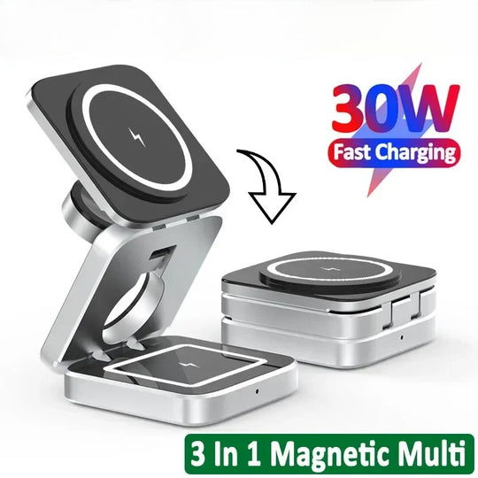 30W Magnetic Wireless Charger Stand for  Airpods Samsung Watch 6 5 iWatch 8 7 Fast Charging Station