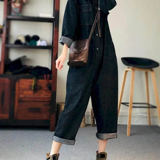 Loose Fit Denim Jumpsuit Suit Women Blue Denim Long Sleeve Playsuits High Waist New Fashion Tops Casual One Piece Outfit Women