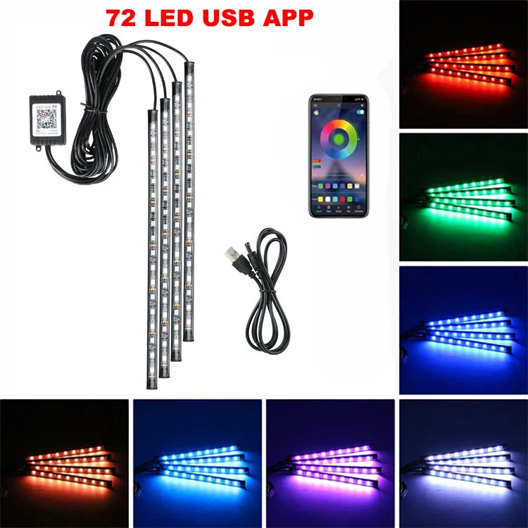 Neon LED Car Interior Ambient Foot Strip Light Kit Accessories Backlight Remote App Music Control Auto RGB Decorative Lamps