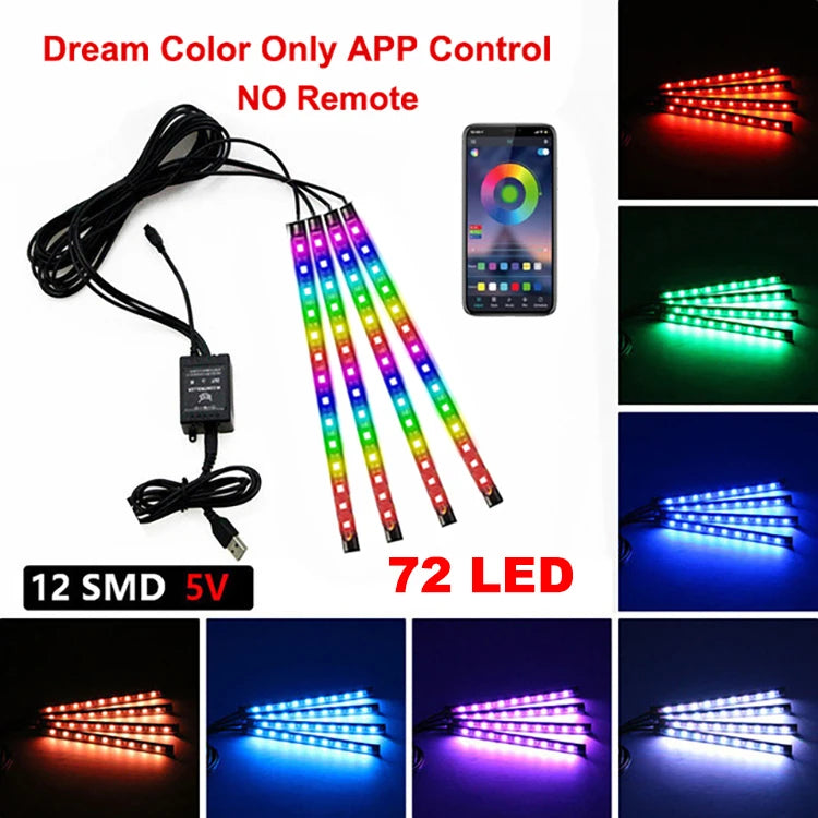 Neon LED Car Interior Ambient Foot Strip Light Kit Accessories Backlight Remote App Music Control Auto RGB Decorative Lamps