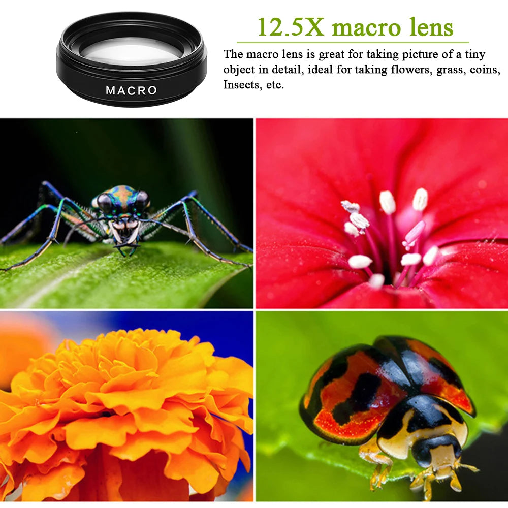 USLION 2 in 1 Phone Lens kit 0.45x Ultra Wide Angle Macro External Cellphones Lens HD Camera Universal Clip 37mm For iPhone Andr