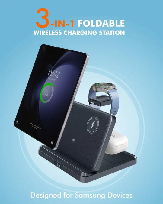 3 in 1 Wireless Charger Stand For Samsung Z Fold Zflip5 S24 S23 Ultra Galaxy Watch 6 5 Buds2 Foldable Fast Charging Dock Station