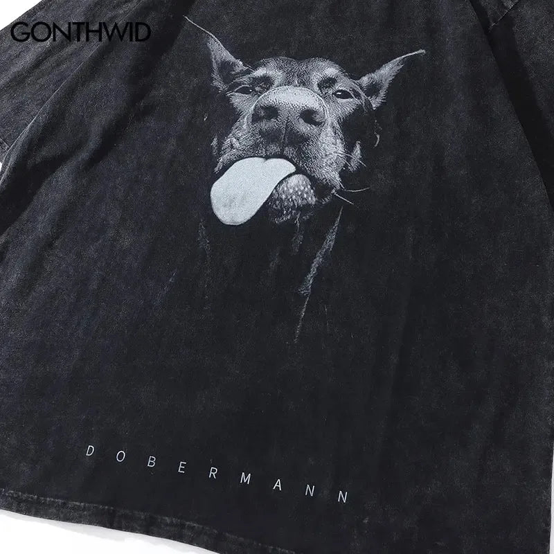 2024 Oversized Funny Doberman Dog Vintage Washed T-Shirt