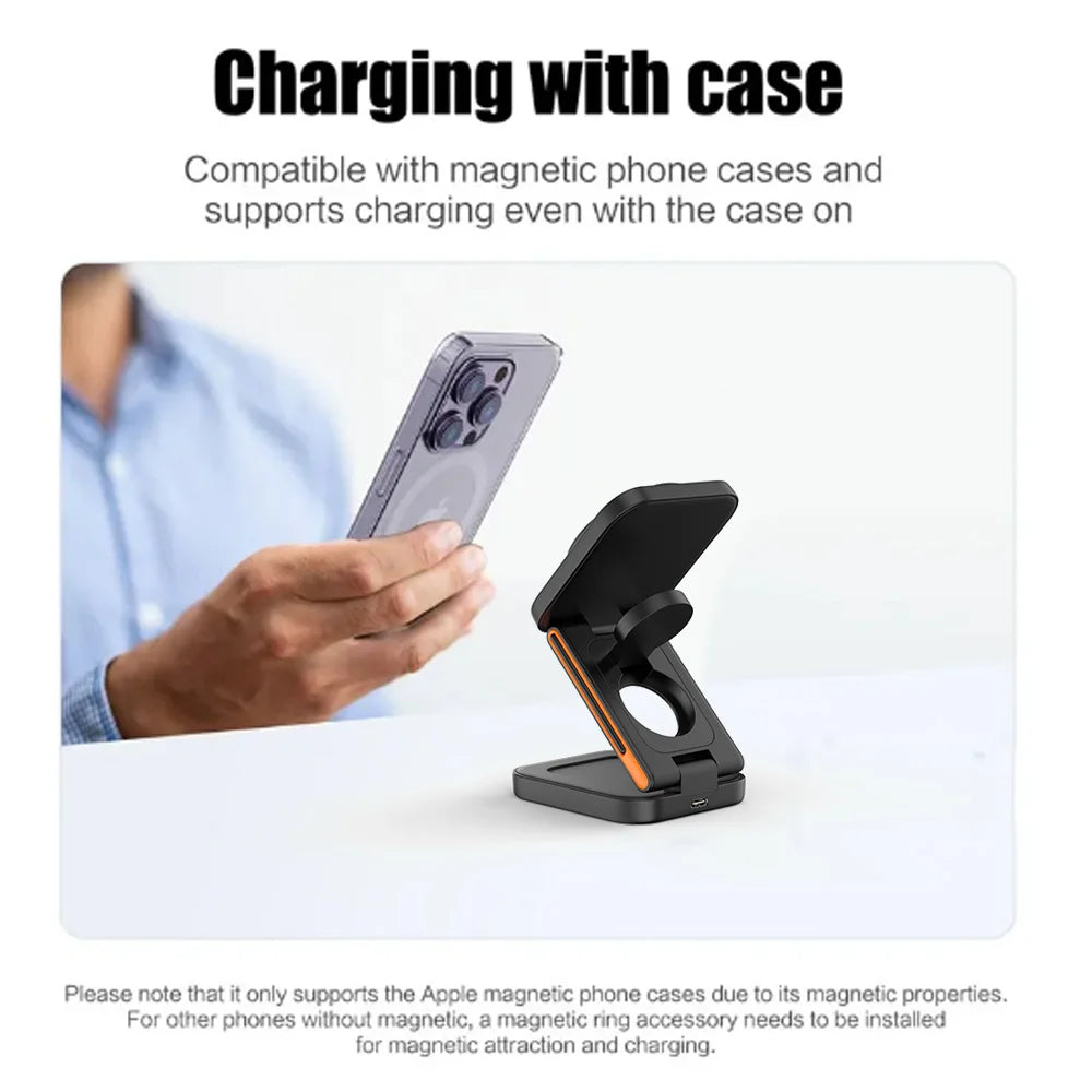 30W Wireless Charger Station for iPhone Apple Watch Airpods Magnetic 3 in 1 Design Compact Size with Fast Charging Feature