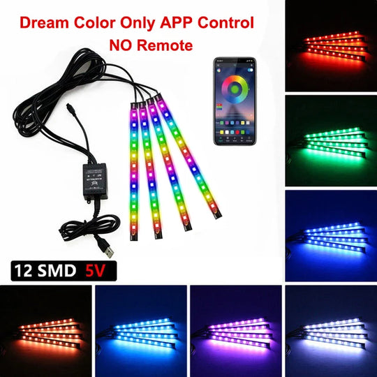 Neon LED Car Interior Ambient Foot Strip Light Kit Accessories Backlight Remote App Music Control Auto RGB Decorative Lamps