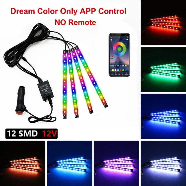 Neon LED Car Interior Ambient Foot Strip Light Kit Accessories Backlight Remote App Music Control Auto RGB Decorative Lamps