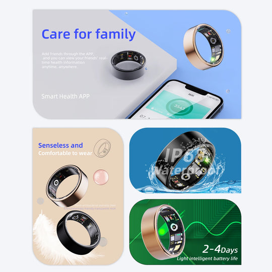 Smart Ring Heart Monitor IP68 Waterproof Multi-Sport Fitness Tracker