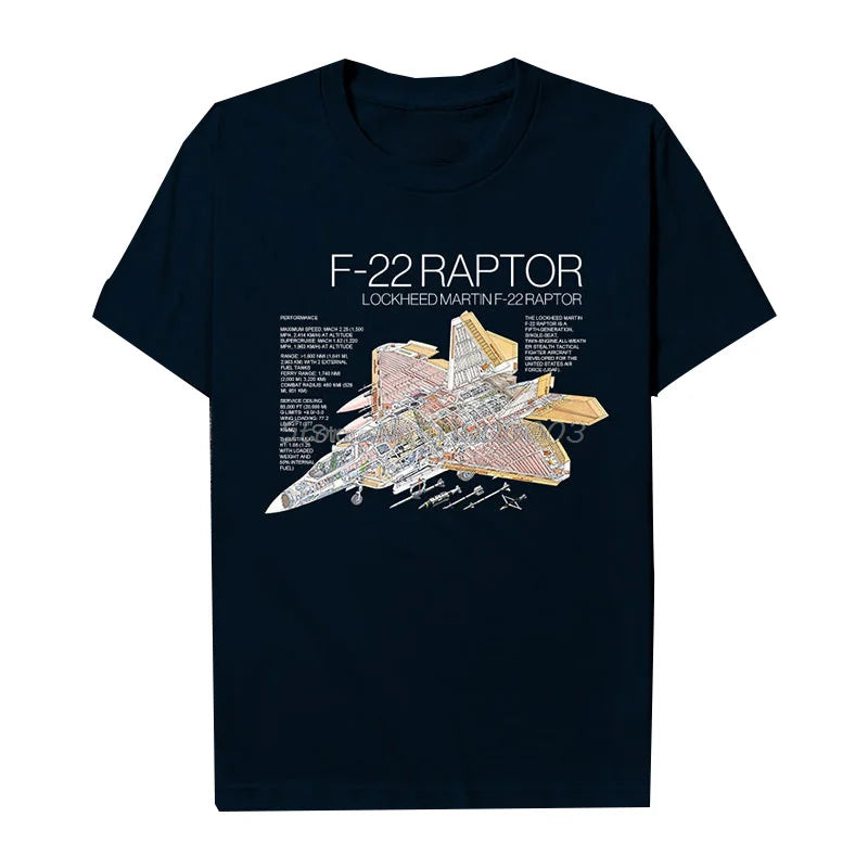 Eye-Catching Short-Sleeved US-Air Force F22 Raptor Stealth Fighter Printed T-Shirt