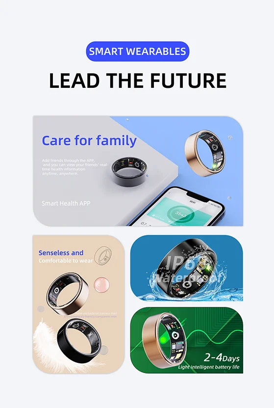 Smart Ring Heart Monitor IP68 Waterproof Multi-Sport Fitness Tracker