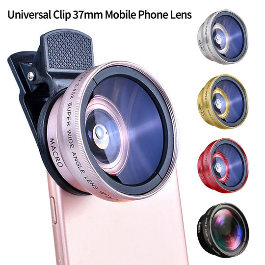 USLION 2 in 1 Phone Lens kit 0.45x Ultra Wide Angle Macro External Cellphones Lens HD Camera Universal Clip 37mm For iPhone Andr